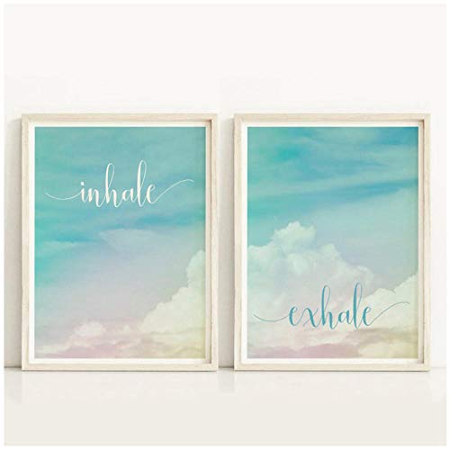 woplmh Inhale Exhale Motivational Poster Yoga Meditation Prints Boho Home Decor Zen Art Breathe Canvas Painting Pilates Wall Pictures-40x50cmx2Pcs sin Marco