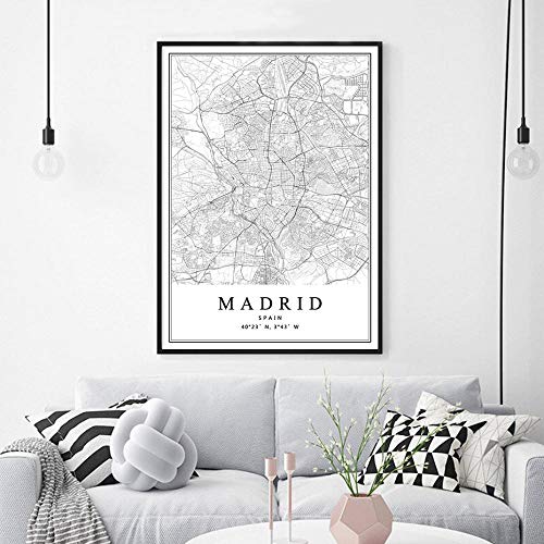 woplmh Mapa de la Ciudad de España Barcelona Madrid Málaga Sevilla Valencia Zaragoza Carteles Pinturas en Lienzo Arte de la Pared Impresiones Decoración Interior del hogar / 50x70cmx3Pcs-Sin Marco