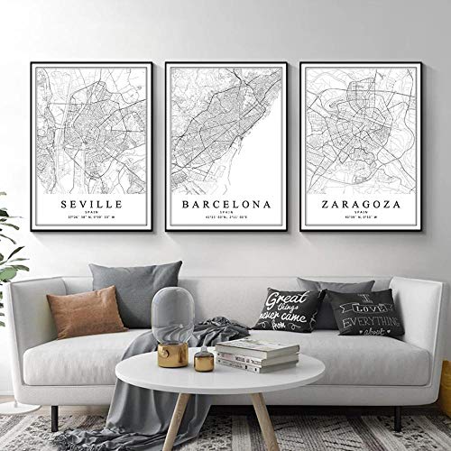 woplmh Mapa de la Ciudad de España Barcelona Madrid Málaga Sevilla Valencia Zaragoza Carteles Pinturas en Lienzo Arte de la Pared Impresiones Decoración Interior del hogar / 50x70cmx3Pcs-Sin Marco woplmh Mapa de la Ciudad de España Barcelona Madrid Málaga Sevilla Valencia Zaragoza Carteles Pinturas en Lienzo Arte de la Pared Impresiones Decoración Interior del hogar / 50x70cmx3Pcs-Sin Marco