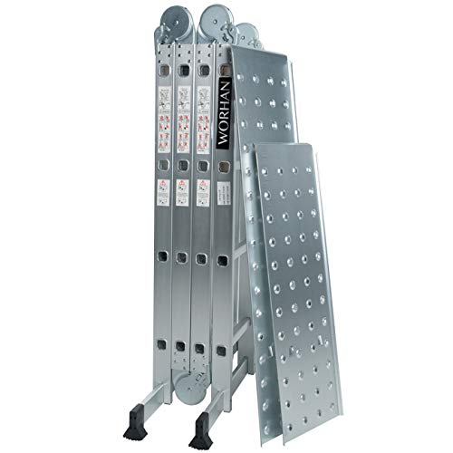 WORHAN® 4.6m Escalera Multiuso con 2 Plataformas de Acero Multifuncional Plegable Tijera Aluminio 2 Estabilizadores Bisagra Grande Nueva Generación Calidad Alta KS4.6+platforms WORHAN® 4.6m Escalera Multiuso con 2 Plataformas de Acero Multifuncional Plegable Tijera Aluminio 2 Estabilizadores Bisagra Grande Nueva Generación Calidad Alta KS4.6+platforms