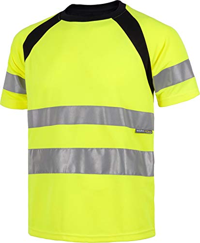 Work Team Camiseta Manga Corta Combinada con Alta Visibilidad. Cintas Reflectantes. EN ISO 20471:2013. Hombre Amarillo A.V.+Negro L Work Team Camiseta Manga Corta Combinada con Alta Visibilidad. Cintas Reflectantes. EN ISO 20471:2013. Hombre Amarillo A.V.+Negro L