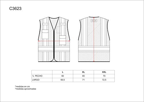 Work Team Chaleco Alta Visibilidad, Multibolsillos, Cintas Reflectantes bicolores Verticales y horizontales. Hombre Amarillo XL