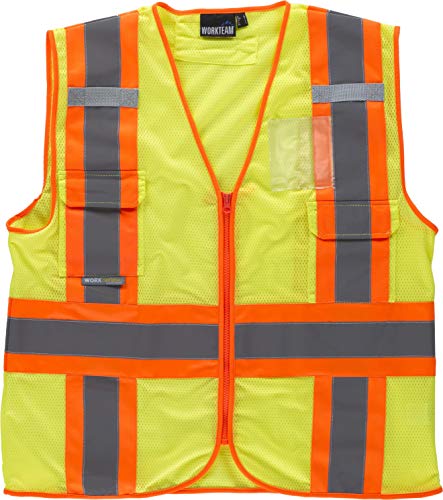Work Team Chaleco Alta Visibilidad, Multibolsillos, Cintas Reflectantes bicolores Verticales y horizontales. Hombre Amarillo XL Work Team Chaleco Alta Visibilidad, Multibolsillos, Cintas Reflectantes bicolores Verticales y horizontales. Hombre Amarillo XL