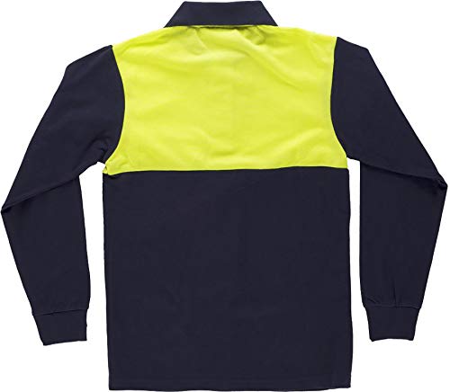 Work Team Polo Manga Larga Alta Visibilidad, con Canesú Combinado, un Bolso de Pecho, 100% Algodón. Hombre Marino+Amarillo A.V. Large Work Team Polo Manga Larga Alta Visibilidad, con Canesú Combinado, un Bolso de Pecho, 100% Algodón. Hombre Marino+Amarillo A.V. Large