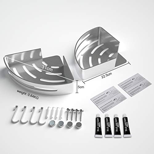 WOSTOO EstanterĆa de Esquina para BaƱo,EstanterĆa Ducha sin Perforaciones Aluminio Estanteria BaƱo Ducha con 2 Ganchos Accesorios de BaƱo y Cocina -2 piezas WOSTOO EstanterĆa de Esquina para BaƱo,EstanterĆa Ducha sin Perforaciones Aluminio Estanteria BaƱo Ducha con 2 Ganchos Accesorios de BaƱo y Cocina -2 piezas