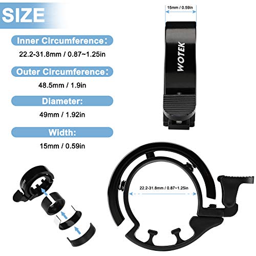 WOTEK Timbre Bicicleta, Timbre de Bicicleta Aleación de Aluminio, Set de 2 Timbre Bici 90-100 dB con Sonido Alto y Nítido, Accesorio Bicicleta para MTB, Bicis Eléctricas, Bicicleta Carretera