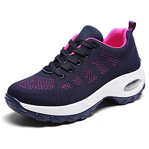 WOWEI Zapatillas Deportivas de Mujer Ligero Respirable Running Sneakers Mesh Plataforma Mocasines Zapatos de Cuña,Azul,42 EU