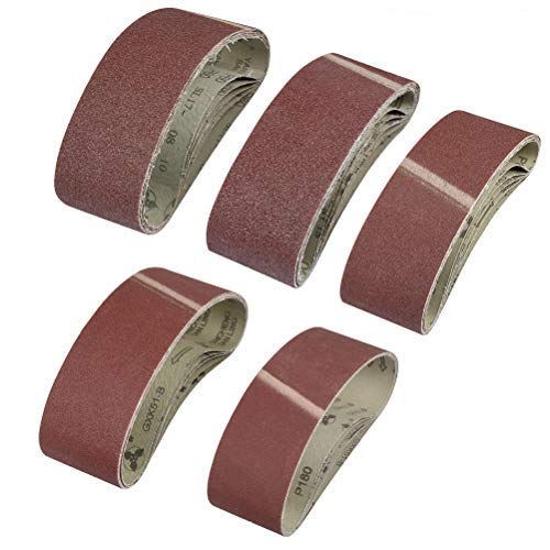 WOWOSS 25 Piezas Grano Bandas de Lija Tejido 75x533mm, Correas para Lijadoras 40/60/80/120/180 para Lijadora de Banda/Tejido de Lija