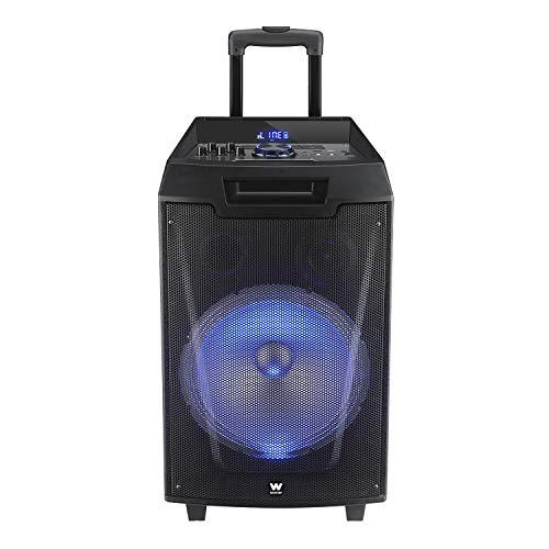 Woxter Rock'n'Roller XL - Altavoz trolley con función karaoke, 100W, Display, BLUETOOTH, Lector SD/USB, AUX, Prioridad Mic, Mando a Distancia, Batería de alta capacidad, X2 micrófonos inalámbricos