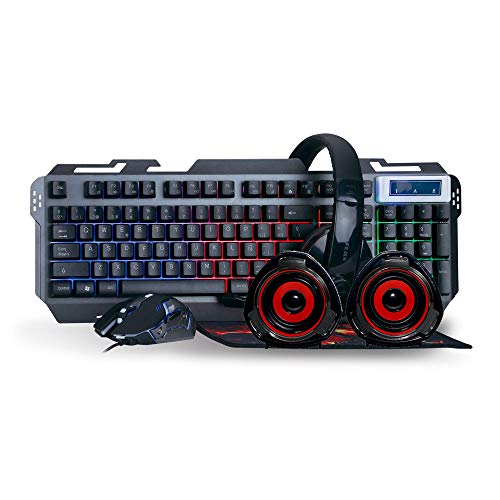 Woxter Stinger FX 80 Megakit Pro - Kit Gaming (Teclado retroiluminado de Base metálica,ratón óptico hasta 3200 dpi, Alfombrilla Microfibra 25x21, Auriculares con micrófono y Altavoces 2.0 15W)