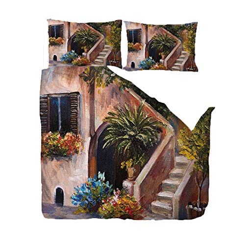 WPHRL Juego de Funda de Edredón Suave Ropa de Cama Jardín Escalera poliéster 3 Piezas Funda de Edredón y Funda de Almohada Impresa 140x200cm