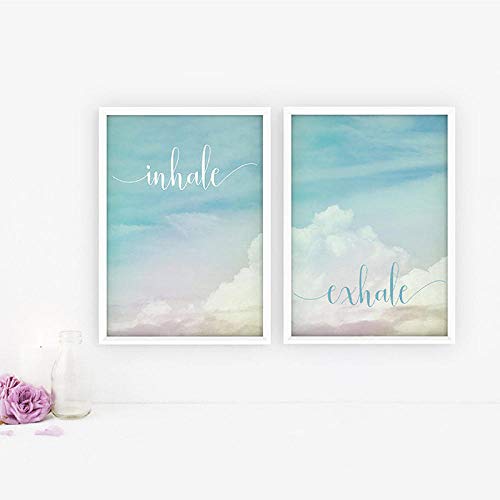 WSHIYI Pintura sobre Lienzo Inhale Exhale Motivational Poster Yoga Meditation Prints Decoración para el hogar, Zen Art Breathe Pilates Wall Art Pictures-30x40cmx2pcs sin Marco