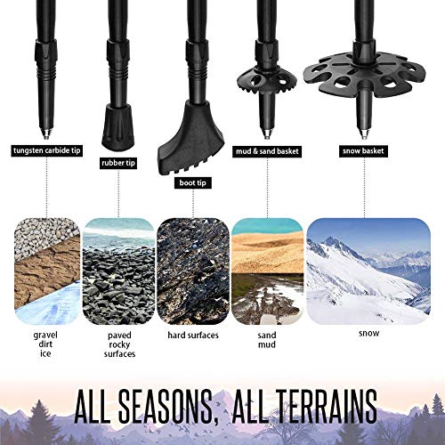 Wsobue Bastón de Senderismo,Bastón de Trekking Plegable Anti-Choque Ultra Ligero Ajustable - Bastones de Marcha para Practicar Senderismo, Caminar, Viajar, Viajes de Mochilero (Rojo-2 Bastones)