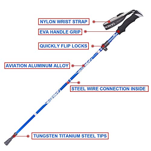 Wsobue Bastón de Senderismo,Bastón de Trekking Plegable Anti-Choque Ultra Ligero Ajustable - Bastones de Marcha para Practicar Senderismo, Caminar, Viajar, Viajes de Mochilero (Rojo-2 Bastones)