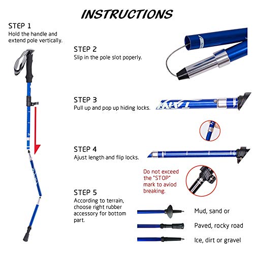 Wsobue Bastón de Senderismo,Bastón de Trekking Plegable Anti-Choque Ultra Ligero Ajustable - Bastones de Marcha para Practicar Senderismo, Caminar, Viajar, Viajes de Mochilero (Rojo-2 Bastones)