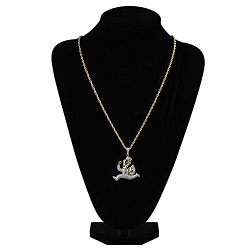 WTZWY Collar Colgante de Personalidad para Hombre Hip Hop Iced out Running Doll, Chapado en Oro de 18 Quilates Diamante simulado Totalmente Micro pavimentado, Cadena de Acero Inoxidable