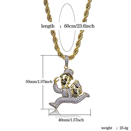 WTZWY Collar Colgante de Personalidad para Hombre Hip Hop Iced out Running Doll, Chapado en Oro de 18 Quilates Diamante simulado Totalmente Micro pavimentado, Cadena de Acero Inoxidable WTZWY Collar Colgante de Personalidad para Hombre Hip Hop Iced out Running Doll, Chapado en Oro de 18 Quilates Diamante simulado Totalmente Micro pavimentado, Cadena de Acero Inoxidable
