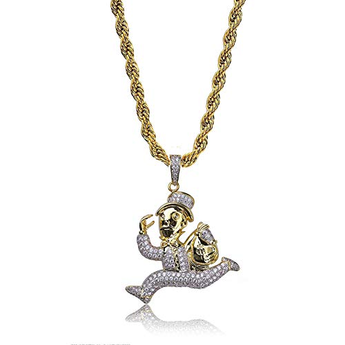 WTZWY Collar Colgante de Personalidad para Hombre Hip Hop Iced out Running Doll, Chapado en Oro de 18 Quilates Diamante simulado Totalmente Micro pavimentado, Cadena de Acero Inoxidable WTZWY Collar Colgante de Personalidad para Hombre Hip Hop Iced out Running Doll, Chapado en Oro de 18 Quilates Diamante simulado Totalmente Micro pavimentado, Cadena de Acero Inoxidable