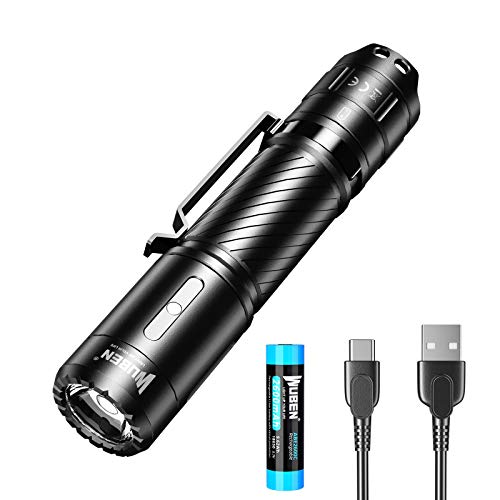 WUBEN C3 Linterna LED Recargable USB C Alta Potencia 1200 Lúmenes Portátil IP68 Resistente al agua Camping linterna 6 Modos 18650 Batería incluidas para Camping Montañismo Emergencia