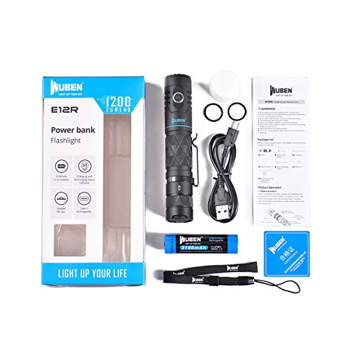 WUBEN E12R Linterna LED de alta potencia 1200 lúmenes tipo C USB recargable 6 modos 3100 mAh 18650 batería Banco de energía EDC Antorcha para el hogar, camping, senderismo, emergencia WUBEN E12R Linterna LED de alta potencia 1200 lúmenes tipo C USB recargable 6 modos 3100 mAh 18650 batería Banco de energía EDC Antorcha para el hogar, camping, senderismo, emergencia