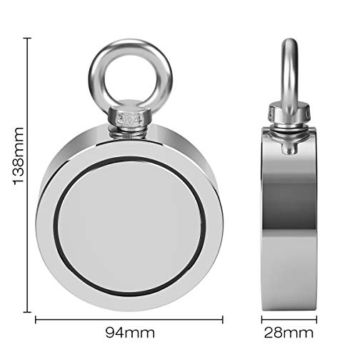 Wukong Imán de neodimio de doble cara, 770 kg, gran potencia, perfecto para la pesca magnética y la montaña, diámetro de 94 mm, con ojal de neodimio