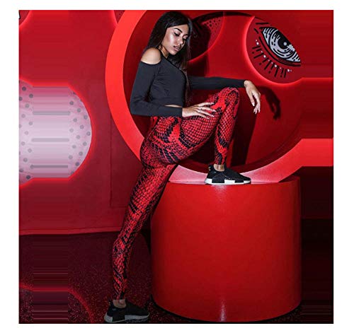 WUXEGHK Pantalones De Yoga De Fitness Serpentinos Rojos Atractivos Mujeres Leggings De Gimnasia Estirados Altos Pantalones De Entrenamiento De Levantamiento De Cadera Apretados Femeninos Tamaño:M