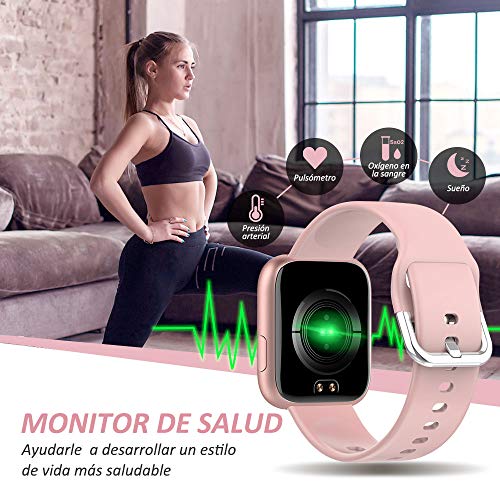 WWDOLL Smartwatch, Reloj Inteligente IP67 con Monitor Rítmo Cardíaco Sueño Podómetro Notificaciones, Reloj Deportivo 1.4 Inch Pantalla Táctil Completa Mujer para iOS y Android (Rosa) WWDOLL Smartwatch, Reloj Inteligente IP67 con Monitor Rítmo Cardíaco Sueño Podómetro Notificaciones, Reloj Deportivo 1.4 Inch Pantalla Táctil Completa Mujer para iOS y Android (Rosa)