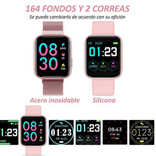 WWDOLL Smartwatch, Reloj Inteligente IP67 con Monitor Rítmo Cardíaco Sueño Podómetro Notificaciones, Reloj Deportivo 1.4 Inch Pantalla Táctil Completa Mujer para iOS y Android (Rosa) WWDOLL Smartwatch, Reloj Inteligente IP67 con Monitor Rítmo Cardíaco Sueño Podómetro Notificaciones, Reloj Deportivo 1.4 Inch Pantalla Táctil Completa Mujer para iOS y Android (Rosa)