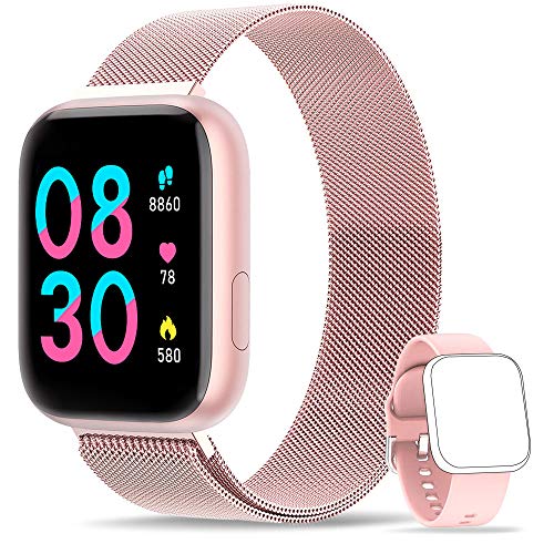 WWDOLL Smartwatch, Reloj Inteligente IP67 con Monitor Rítmo Cardíaco Sueño Podómetro Notificaciones, Reloj Deportivo 1.4 Inch Pantalla Táctil Completa Mujer para iOS y Android (Rosa)