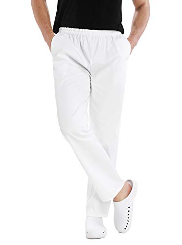 WWOO Pantalones Hombre  blancos Pantalones de trabajo uniformes de Cintura  elástica Material  profesional suelto Delgado XXXL