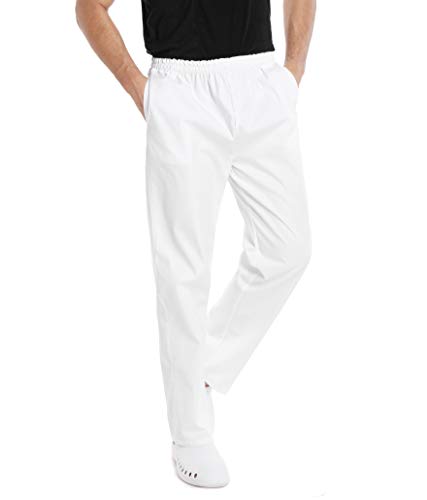 WWOO Pantalones Hombre  blancos Pantalones de trabajo uniformes de Cintura  elástica Material  profesional suelto Delgado XXXL