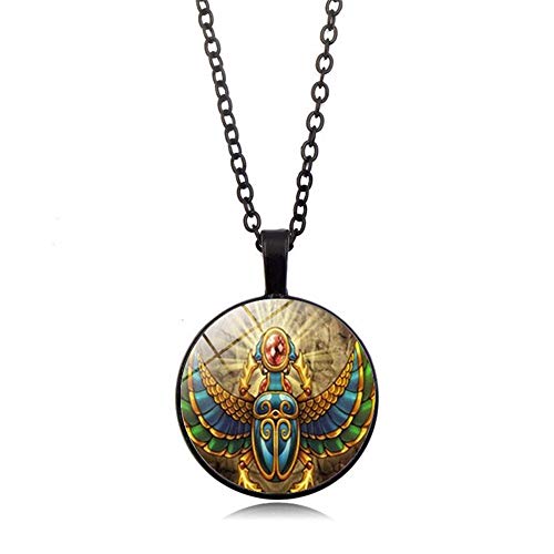 WXWXYS Collar de Colgante de Gema de Tiempo de Escarabajo Egipcio Antiguo Nuevos Accesorios de joyería de Vidrio, ABXL1068-Negro WXWXYS Collar de Colgante de Gema de Tiempo de Escarabajo Egipcio Antiguo Nuevos Accesorios de joyería de Vidrio, ABXL1068-Negro