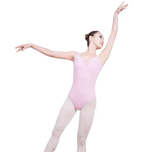 WYGH Adulto Mujer Ballet Leotardo Sin Mangas Escotado por detrás Correa Danza Maillots Body Parte Superior Elegante Sencillo Estilo Colegio Gimnasia Ropa de Baile Disfraz,Light Pink-XXL