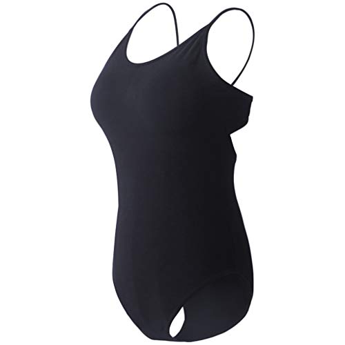 WYGH Mujer Camisola Danza Leotardo con Espalda Criss Cruzar y Elegante Sencillo Honda Gimnasia Ballet Maillots Sin Mangas Joven Señoras Adulto Ropa de Baile Disfraz,Black-L