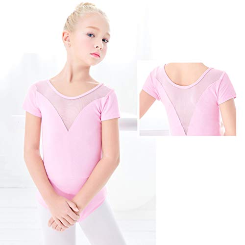 WYGH Niña Danza Leotardo Verano Corto con Mangas Malla Puntadas Unitards Traje Niños Ballet Gimnasia Deportes Tops Maillots Chino Nacional Estilo,Pink-105cm