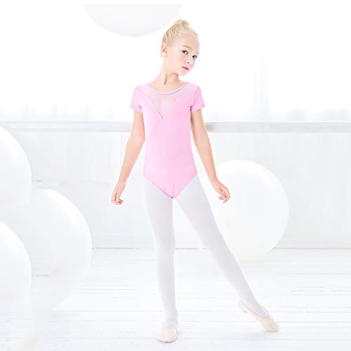 WYGH Niña Danza Leotardo Verano Corto con Mangas Malla Puntadas Unitards Traje Niños Ballet Gimnasia Deportes Tops Maillots Chino Nacional Estilo,Pink-105cm