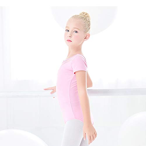 WYGH Niña Danza Leotardo Verano Corto con Mangas Malla Puntadas Unitards Traje Niños Ballet Gimnasia Deportes Tops Maillots Chino Nacional Estilo,Pink-105cm