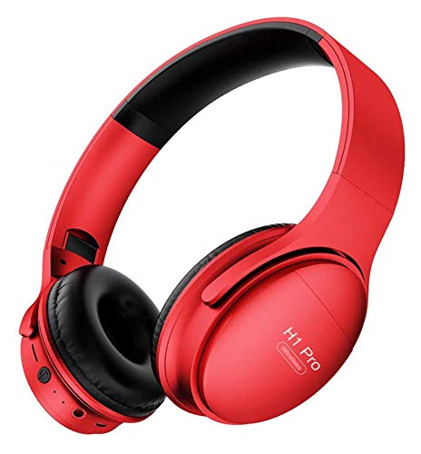 WYYHYPY Auriculares Bluetooth inalámbricos HiFi Estéreo Auriculares de Juego V5.0 Auricular Plegable con Tarjeta de microteléfono TF TF, Rojo Auriculares Bluetooth
