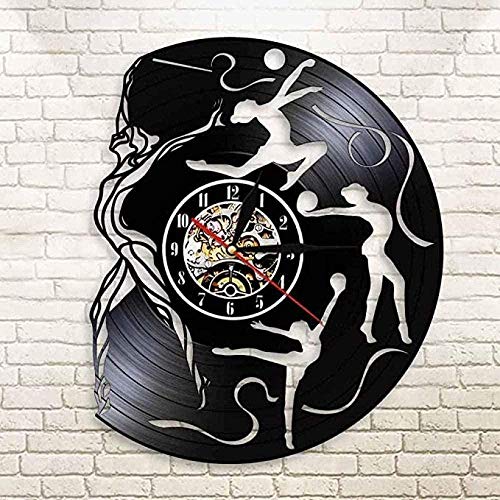 WZCXYX Reloj de Pared de Vinilo Gimnasia Gimnasia rítmica Cinta de Grosgrain con Control Remoto Chica Fresca Interior Interior Silencioso Decoración única para el hogar 30CM