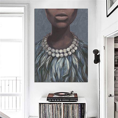 wZUN Arte Negro Mujer Imagen Lienzo Arte Pintura Abstracta Moderna decoración del hogar Pared Arte Lienzo impresión Foto impresión 50x70cm