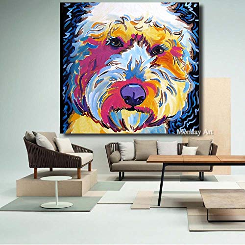 wZUN Arte Pop Animal Golden Doodle Perro Pintura al óleo Mural sobre Lienzo Ilustraciones de la Sala de Estar decoración del hogar 60x60 Sin Marco