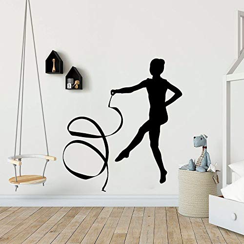 wZUN Ballet Chica Silueta Figura rítmica Tatuajes de Pared Pegatinas de Baile Sala de Gimnasia decoración de Arte de Pared 68X75cm