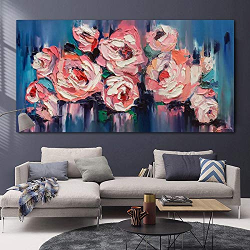 wZUN Cuadros Abstractos de Flores de Colores en Lienzo para el hogar, murales, Carteles e Impresiones de decoración de Sala de Estar 50x100cm