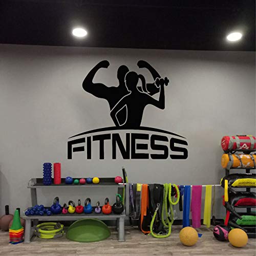 wZUN Pegatinas de Pared Decoración del hogar Nombre de la Aptitud Fitness Mancuernas Barbell Gym Vinilo Calcomanía Deportes Etiqueta de la Pared 51x42cm