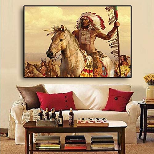 wZUN Pintura al óleo de Caballo de Plumas Indias nativas, Carteles e Impresiones en Lienzo, Mural de Sala de Estar nórdico, Imagen 50x70cm