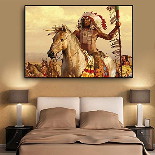 wZUN Pintura al óleo de Caballo de Plumas Indias nativas, Carteles e Impresiones en Lienzo, Mural de Sala de Estar nórdico, Imagen 50x70cm