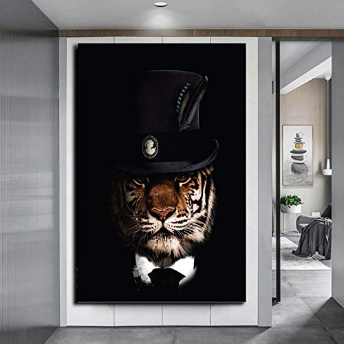 wZUN Pintura de Lienzo Animal Abstracta Gato Tigre Cartel e impresión Mural Imagen decoración del hogar 60x90cm Sin Marco