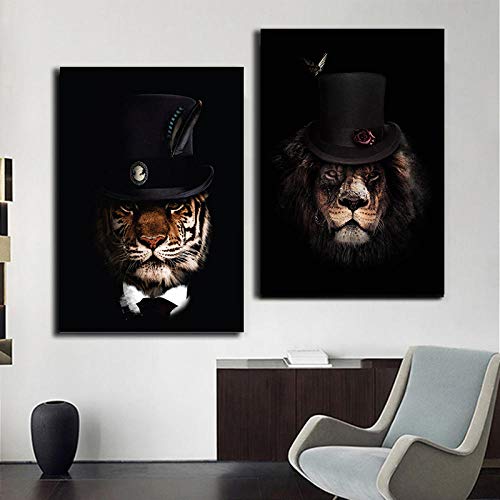 wZUN Pintura de Lienzo Animal Abstracta Gato Tigre Cartel e impresión Mural Imagen decoración del hogar 60x90cm Sin Marco