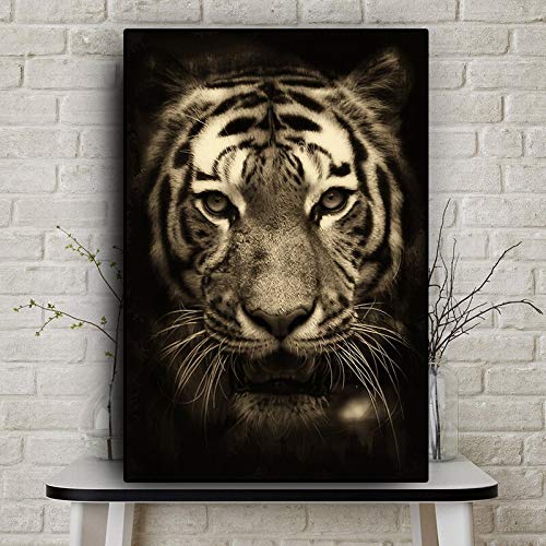 wZUN Tigre Blanco y Negro Animales Salvajes Lienzo Arte Pintura Carteles e Impresiones Mural de Sala de Estar escandinavo 60x90cm