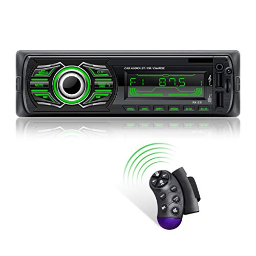 X-REAKO Radio Coche Autoradio Bluetooth Apoyo de Reproductor MP3 Llamadas Manos Libres Radio FM Soporte Control Remoto del Volante, Carga rapida
